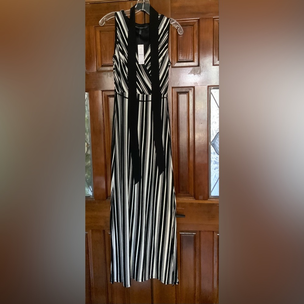 White House Black Market Black and Cream Striped Maxi Dress